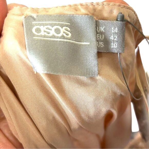 NWT ASOS Drape Back Pencil Dress Iridescent Sequins Beads Blush Midi Women's 10 - Picture 11 of 13